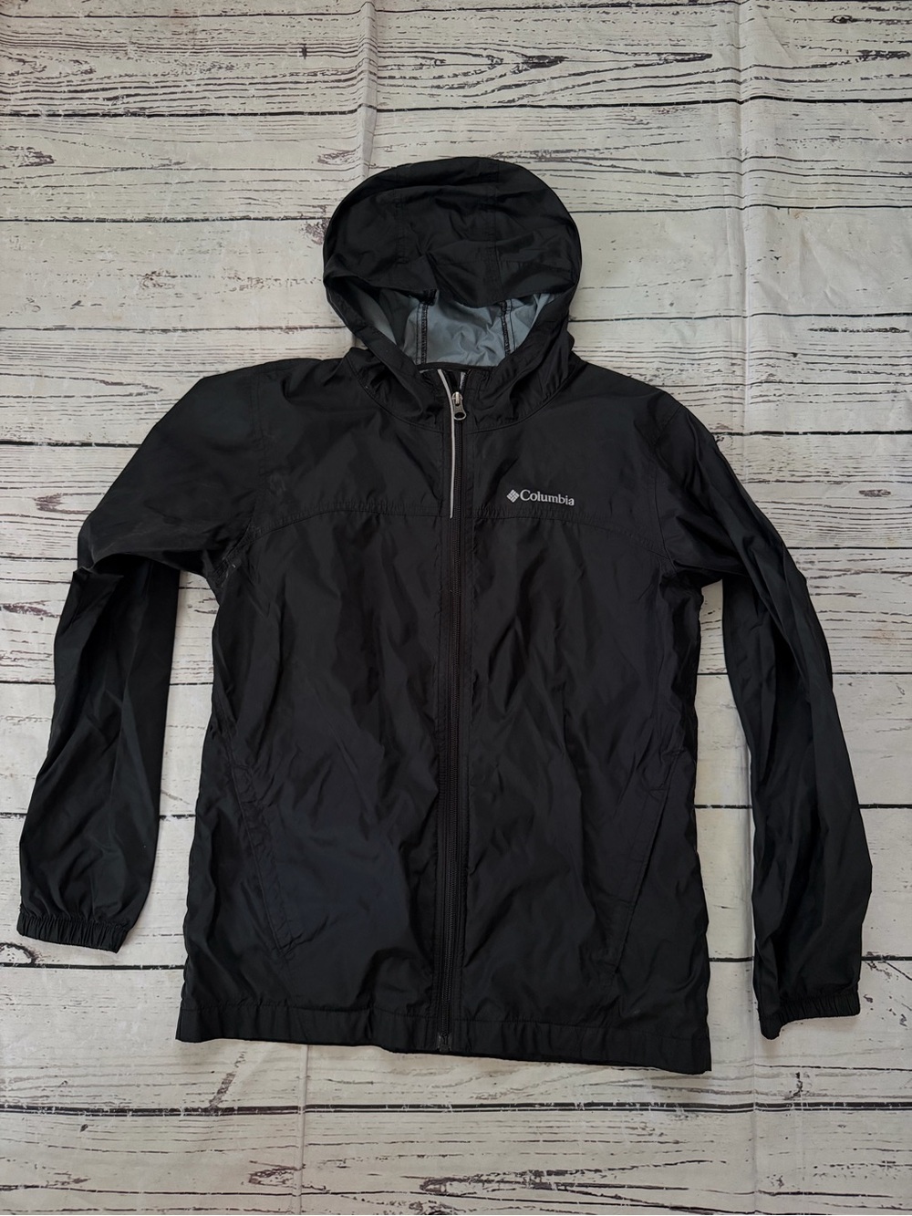 Columbia Black Hooded Windbreaker Jacket L(14/16)